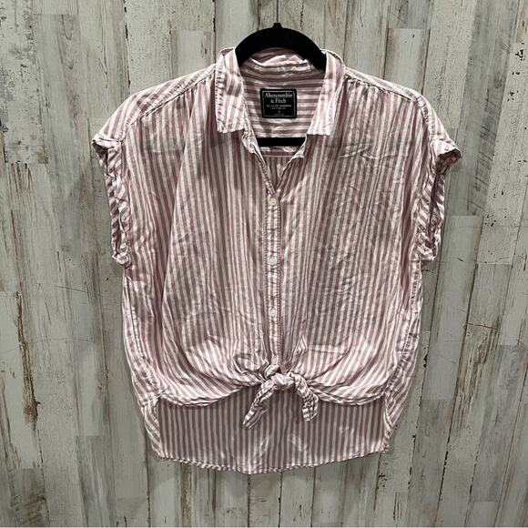 Abercrombie Pink Stripe Rolled Sleeve Button Front Shirt - Picture 1 of 7